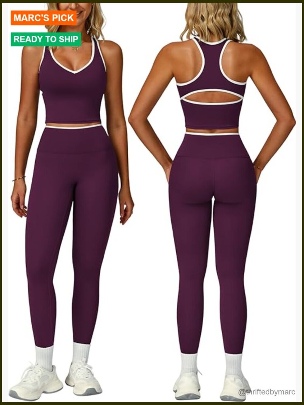 High Waist Tummy Control Leggings Racerback Tank Top Workout Set